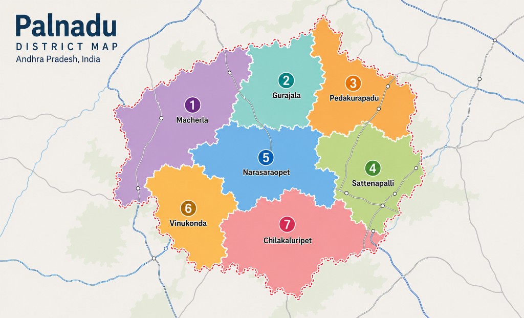 Palnadu district map — seven constituencies